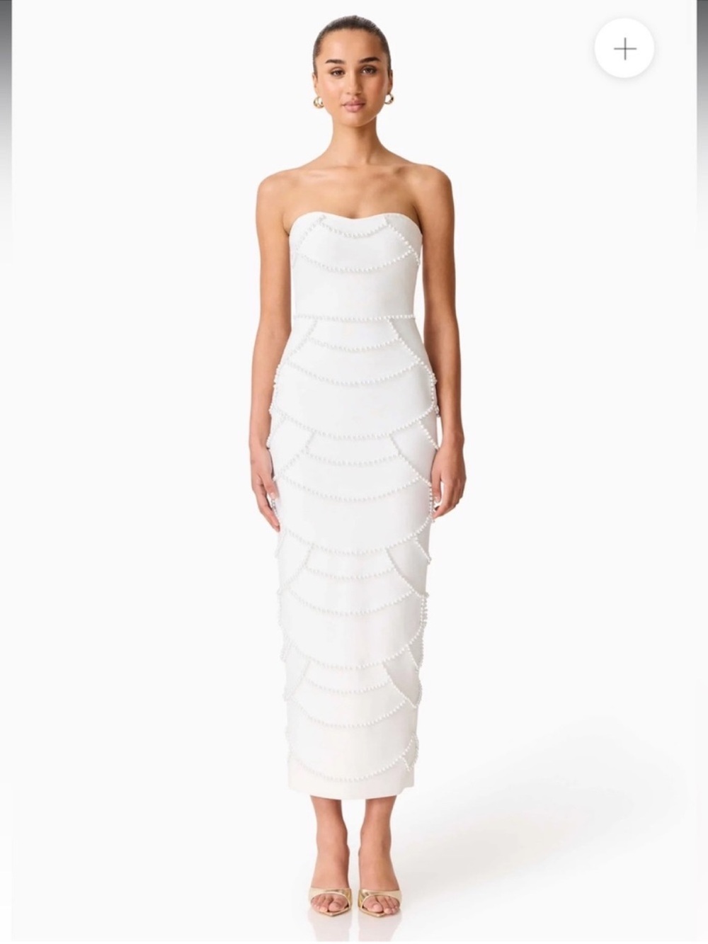 elliatt lucine white strapless pearl embellished midi bridal dress size large